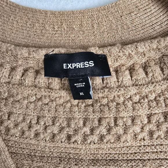 Express Textured Knit Soft Cropped Bow Cardigan Tan Brown XL Balletcore Coquette - Picture 8 of 10